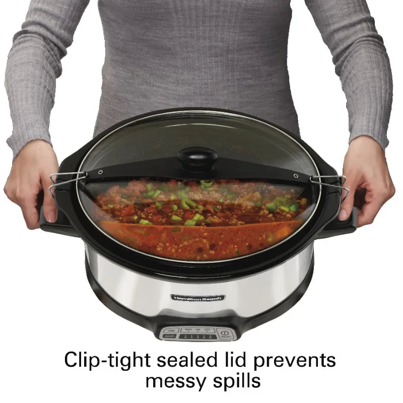 Hamilton Beach Stay or Go Programmable Slow Cooker with Party Dipper, 7 Quart Capacity, Removable Crock, Red, 33478 - Happy Home Retreat