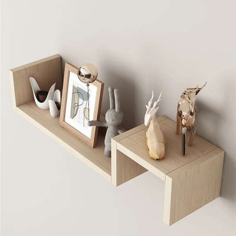 2 PCS Floating Wall Shelf Partition Strong Load Bearing Capacity Simple Installation Eco Friendly Wood Storage Holders and Racks - Happy Home Retreat