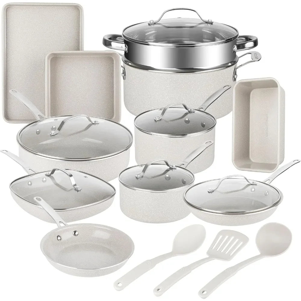 Granitestone 20 Piece Ceramic Cookware Set Nonstick Premium Pots and Pans Set for Kitchen with Bakeware and Cooking Utensils - Happy Home Retreat