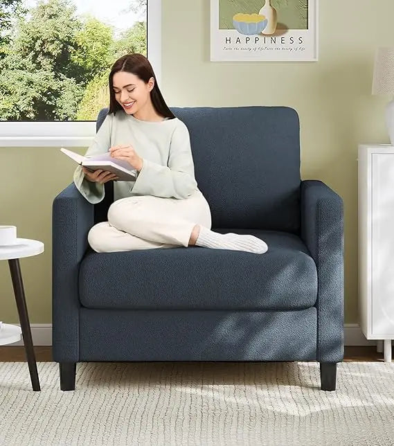 Sofa Accent Chair 33 Inch Reading Chair for Bedroom Tool Free Setup Living Room Accent Chairs Comfy Arm Chairs Beige - Happy Home Retreat