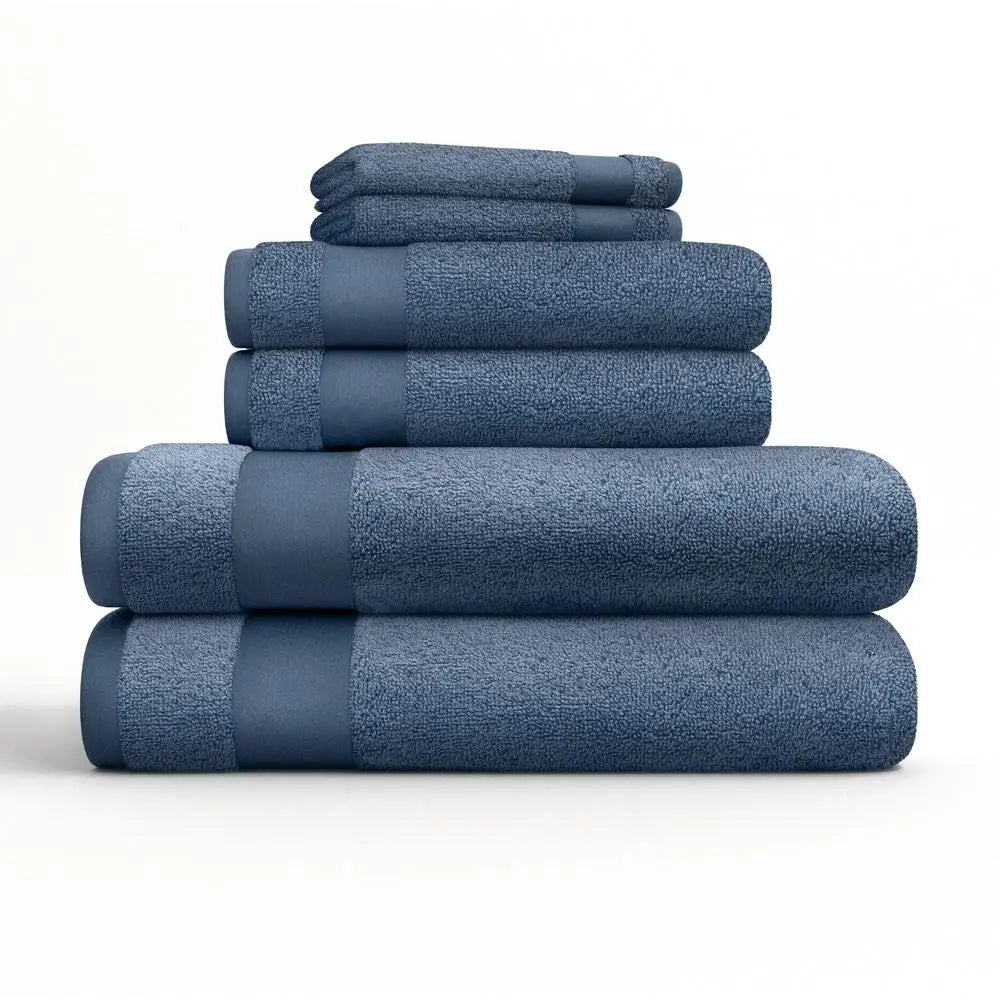 6 Piece Cotton Bath Towel Set Luxury Soft Fade Resistant Low Lint Machine Washable Hotel Quality Towels - Happy Home Retreat