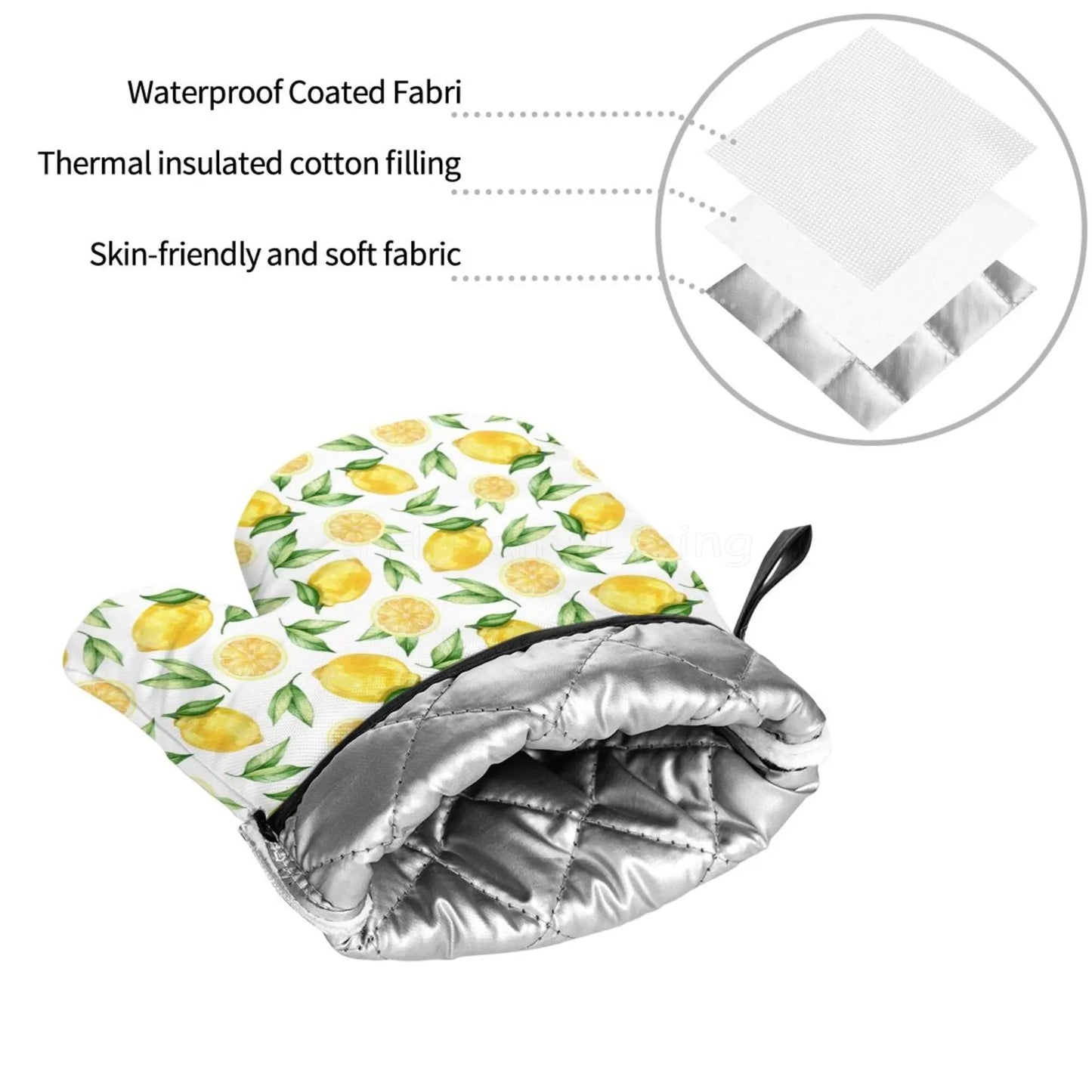 Bright Yellow Lemons Oven Mitts and Pot Holders Set of 4 Non-Slip Hot Pads for Cooking Baking Grilling - Happy Home Retreat