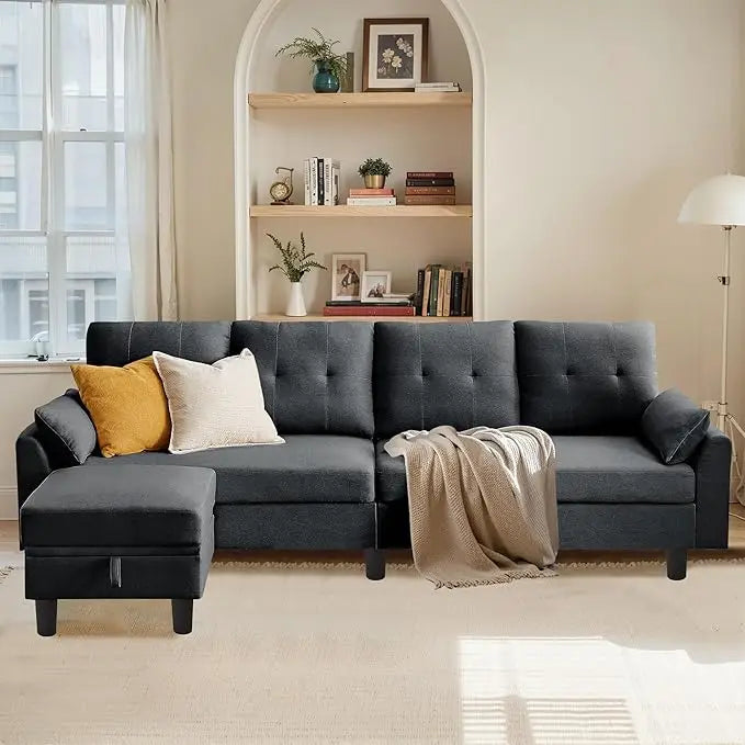 101 Inch L Shaped Modular Sectional Sofa With Storage Ottoman For Living Room - Happy Home Retreat