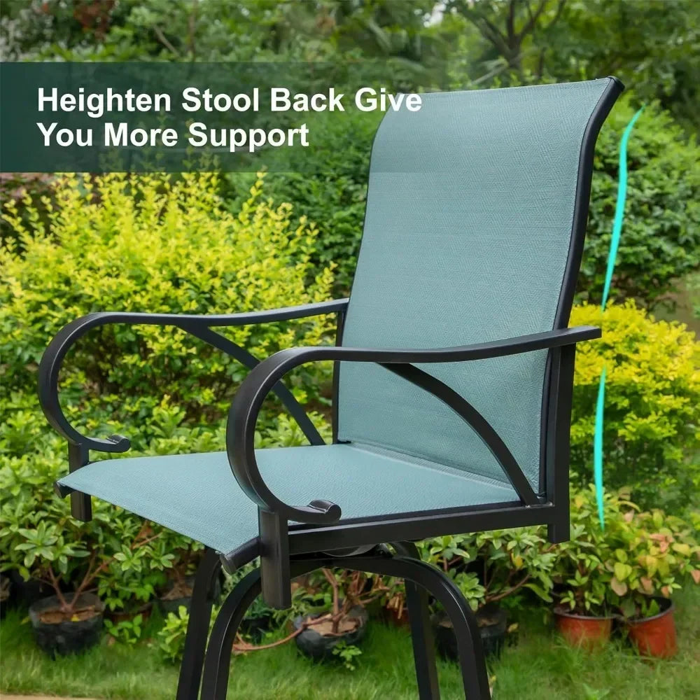 Patio Bar Set of 7 with Heavy Duty Metal Slat Bar Table and Sling Outdoor Bar Height Stools - Happy Home Retreat