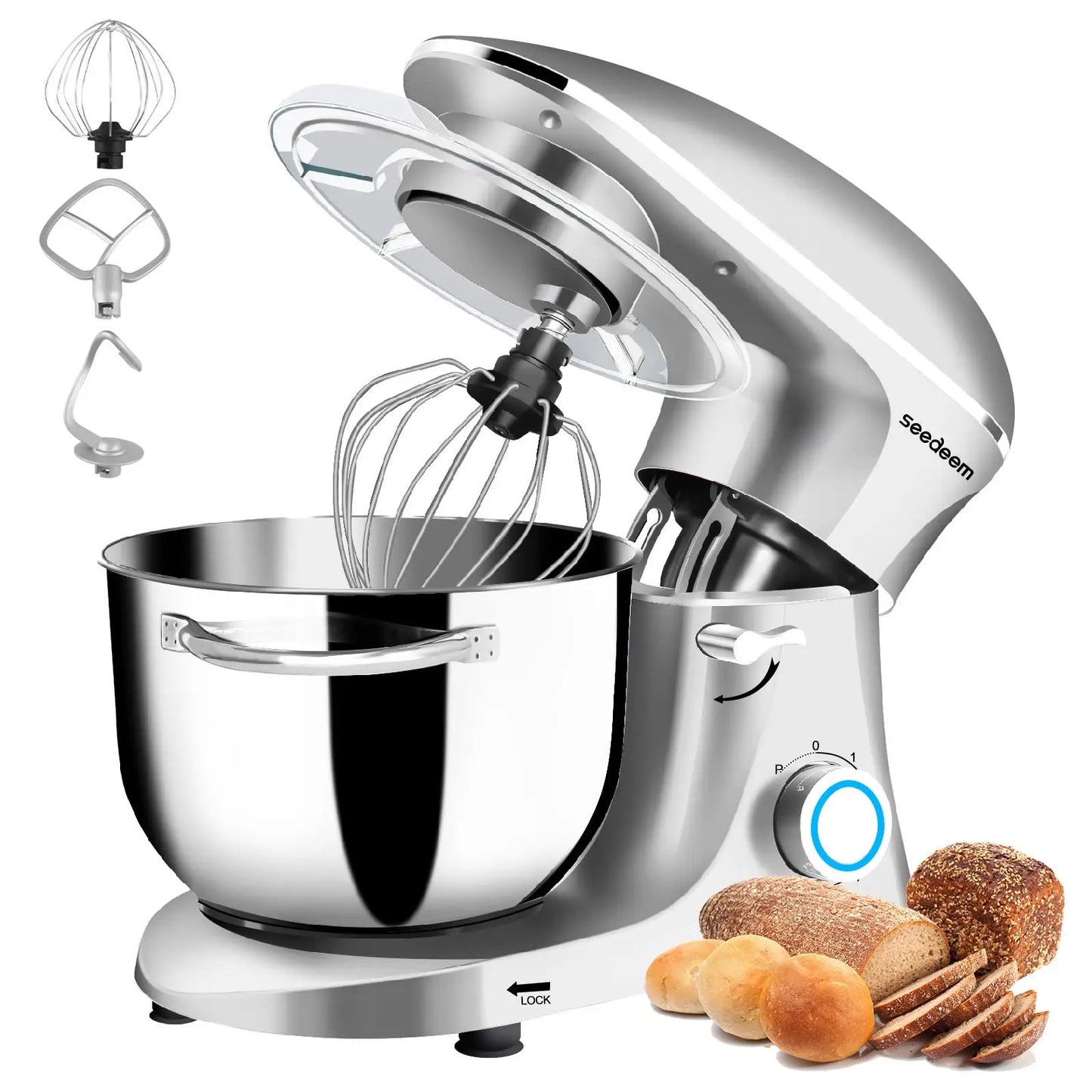 6Qt Electric Food Stand Mixer,660W,6-Speeds Tilt-Head Dough Mixers with Dishwasher-Safe Dough Hook & Wire Whip & Beater - Happy Home Retreat
