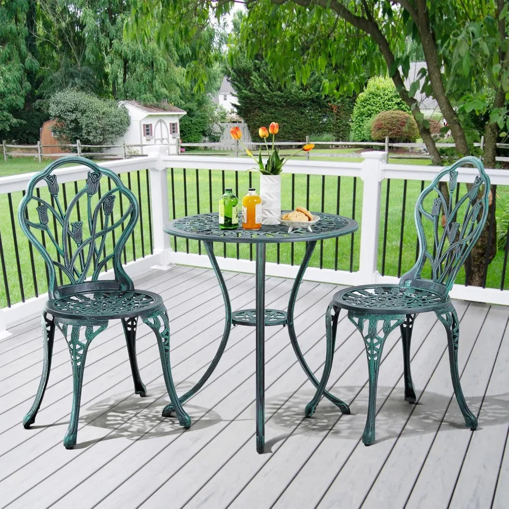Yaheetech Patio Bistro Set 3 Piece Cast Aluminum Table and Chairs Set for Outdoor Garden - Happy Home Retreat