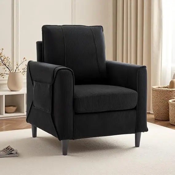 Accent Chair Arm Chair for Living Room Mid Century Modern Upholstered Reading Chair Comfy Club Chair with Side Pockets - Happy Home Retreat