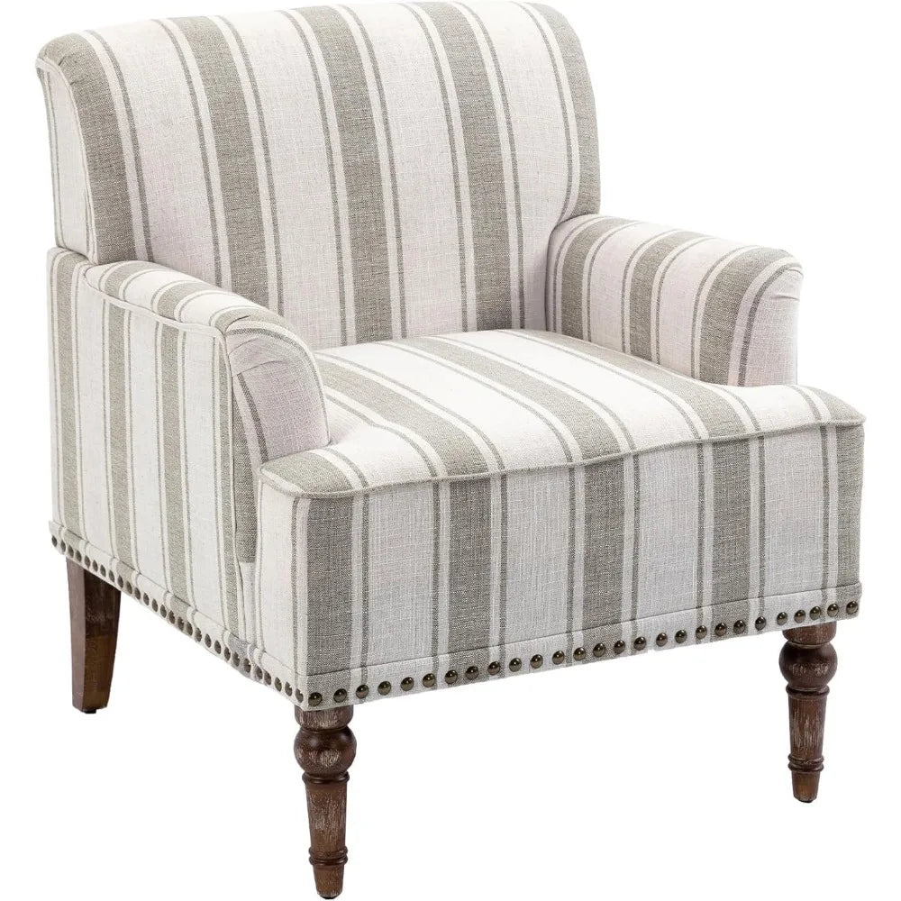 Stripe Accent Chair Modern Upholstered Fabric Armchair Nailhead Trim Club Chair Comfy Single Sofa - Happy Home Retreat