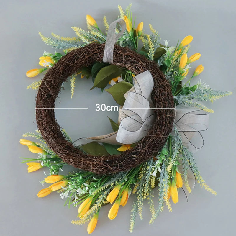 22 Inch Artificial Sunflower Wreath for Front Door Summer Decor with Burlap Bow and Leaves - Happy Home Retreat