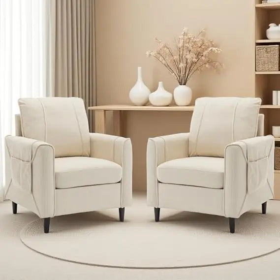 Accent Chair Arm Chair for Living Room Mid Century Modern Upholstered Reading Chair Comfy Club Chair with Side Pockets - Happy Home Retreat