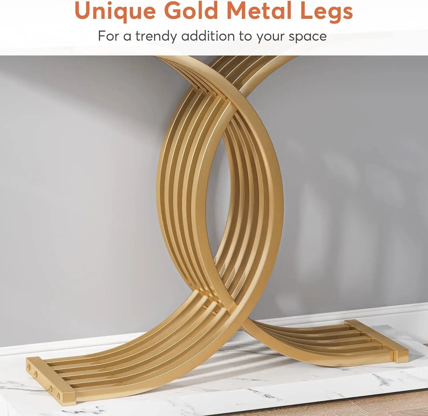 Tribesigns Gold Entryway Table Modern 39 Inch Console Faux Marble Narrow Wood Sofa with Geometric Metal Legs - Happy Home Retreat