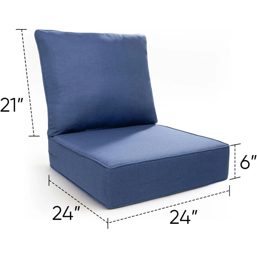 24x24x6 Outdoor Seat Cushions Set of 5 Water Resistant Zippered Pillows for Wicker Metal Dining Rocking Swivel Chairs - Happy Home Retreat