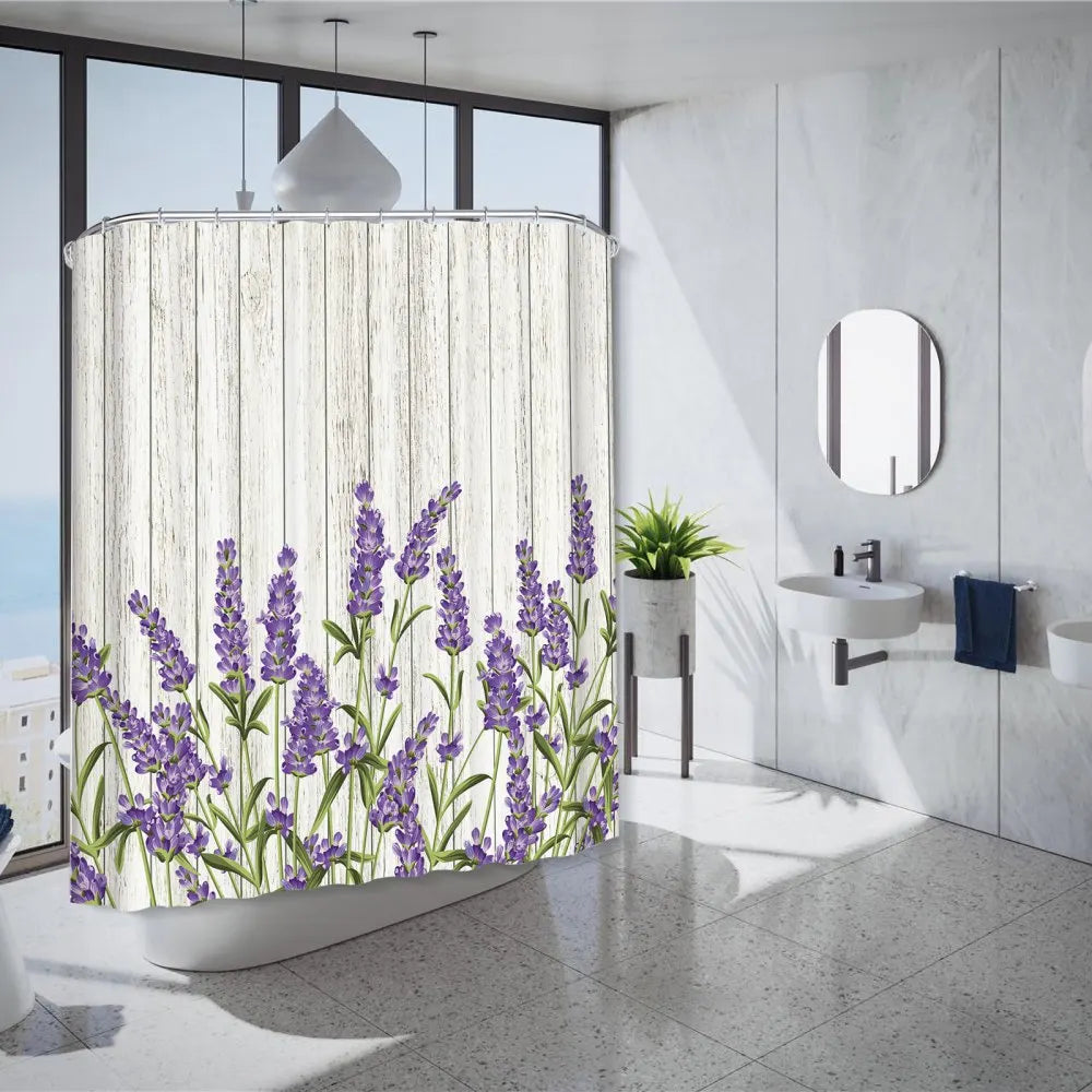 Lavender Watercolour Art Shower Curtain Polyester Bath Curtain Bathroom Decor with Hooks - Happy Home Retreat