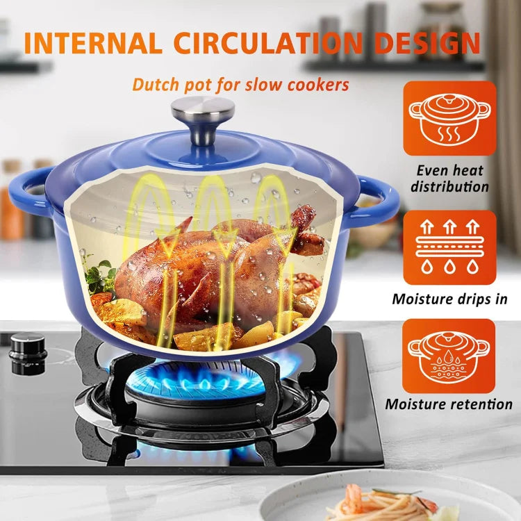 Enameled Cast Iron Cookware Set, 8 Piece of Casserole, Dutch Ovens, Skillet and 3 Lids, Ceramic Coated Cast Iron Dutch O - Happy Home Retreat