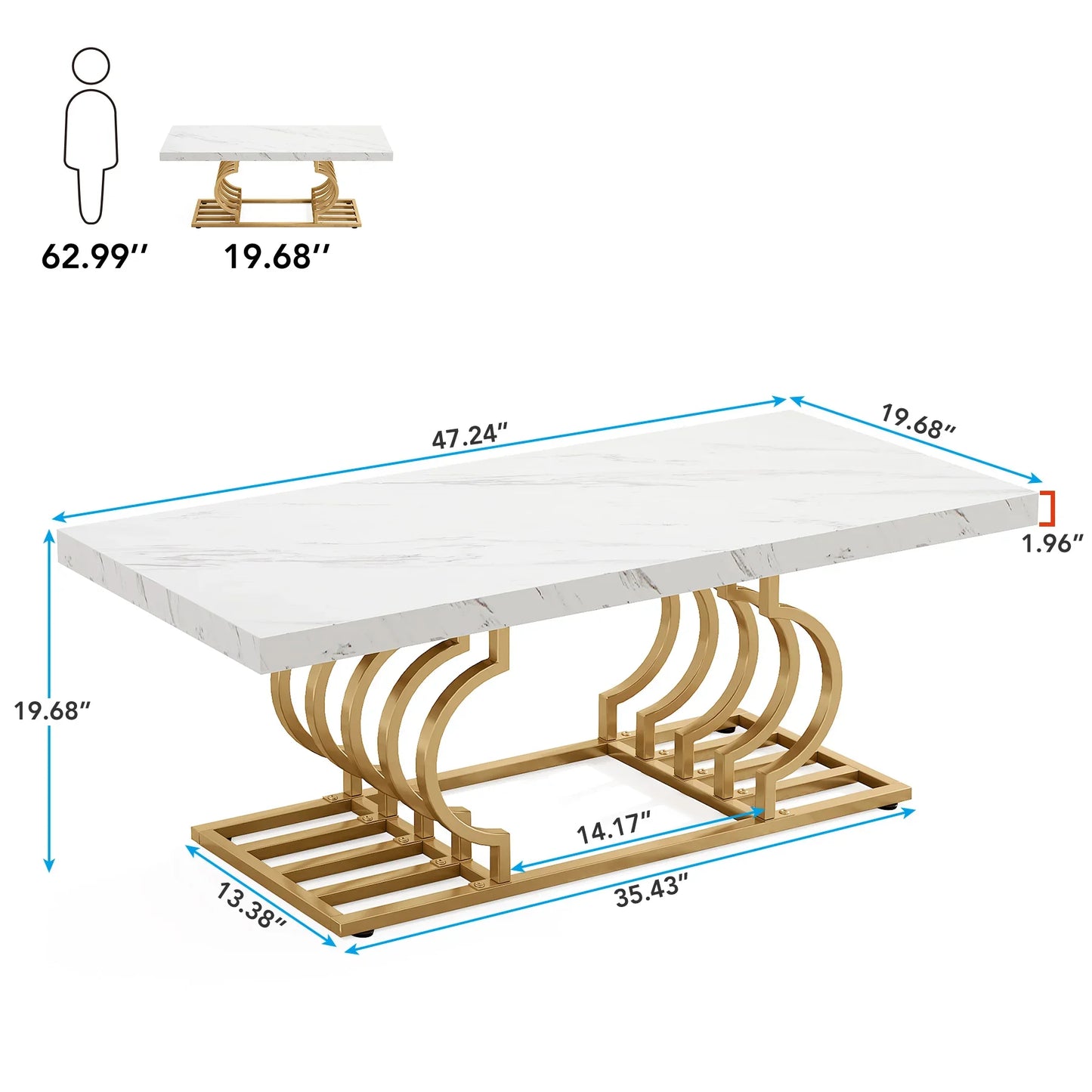 Tribesigns Coffee Table 47 Inches Faux Marble Cocktail Table with Geometric Frame - Happy Home Retreat