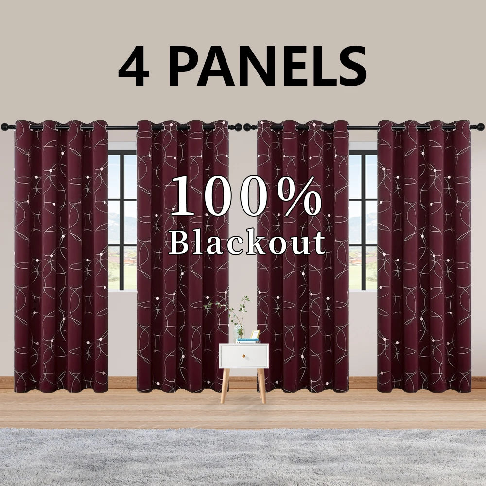 4PCS Blackout Curtains Grommet Thermal Insulated Room Darkening with Circle and Dots Foil Printed for Bedroom - Happy Home Retreat