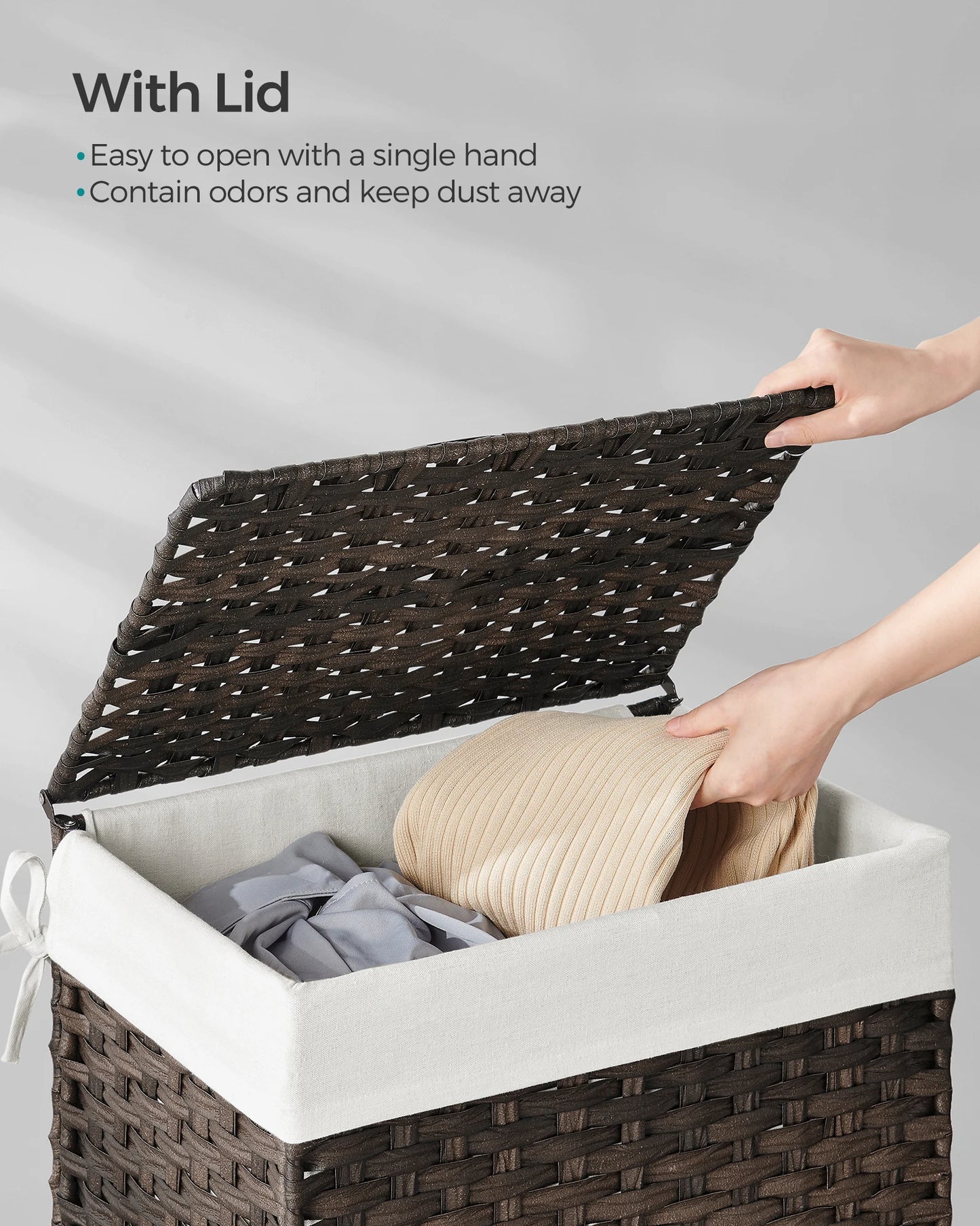 Songmics Laundry Hamper with Lid 23.8 Gallon 90 Liters Synthetic Rattan Clothes Basket Foldable with Handles - Happy Home Retreat