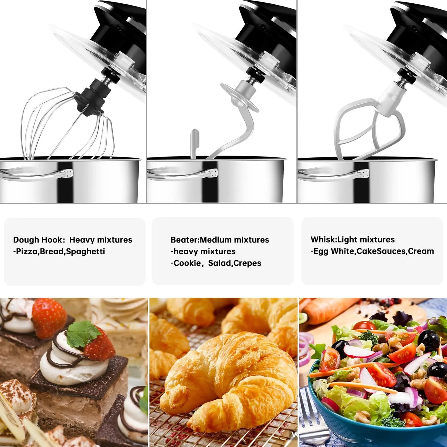 6Qt Electric Food Stand Mixer,660W,6-Speeds Tilt-Head Dough Mixers with Dishwasher-Safe Dough Hook & Wire Whip & Beater - Happy Home Retreat