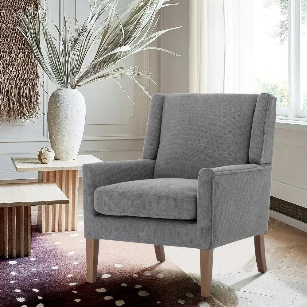 Modern Wingback Living Room Chair Upholstered Fabric Accent Armchair Single Sofa Chair With Lounge Seat And Wood Legs - Happy Home Retreat