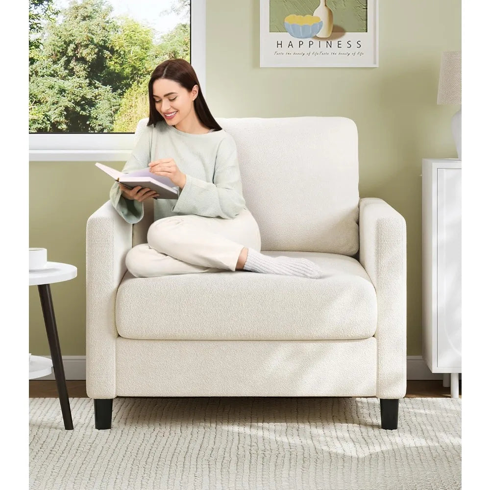 Sofa Accent Chair 33 Inch Reading Chair for Bedroom Tool Free Setup Living Room Accent Chairs Comfy Arm Chairs Beige - Happy Home Retreat
