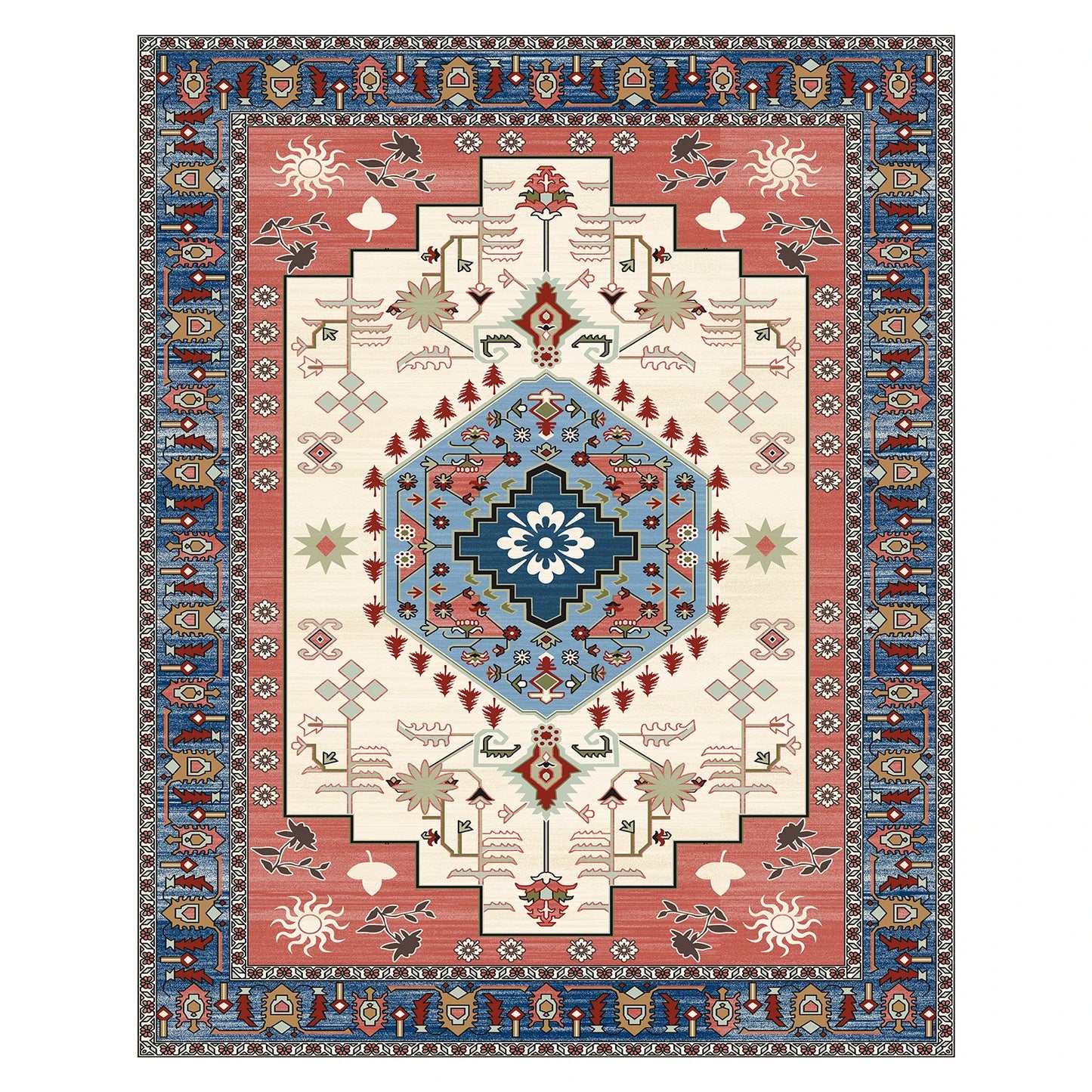 1 pc Vintage Inlaid Washable Faux Cashmere Area Rug - Happy Home Retreat
