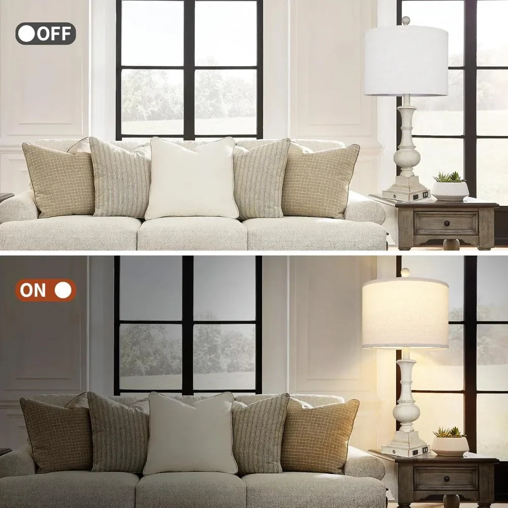 Customizable Farmhouse Table Lamps Set Of 2 Touch Control USB Ports AC Outlet - Happy Home Retreat