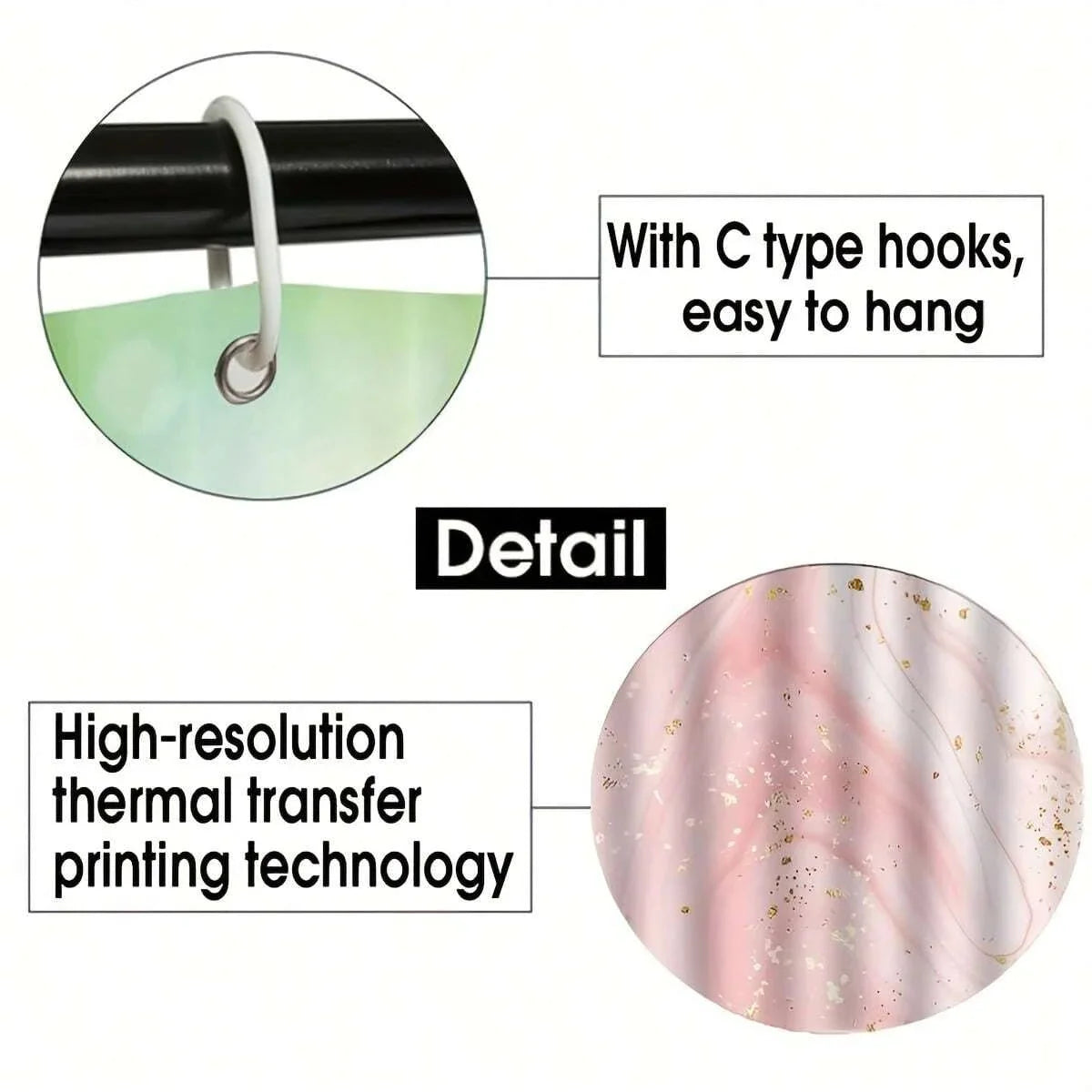 Pink Marble Gilding Shower Curtain Water Resistant Polyester With Plastic Hooks - Happy Home Retreat