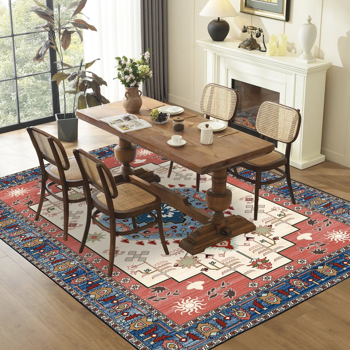 1 pc Vintage Inlaid Washable Faux Cashmere Area Rug - Happy Home Retreat