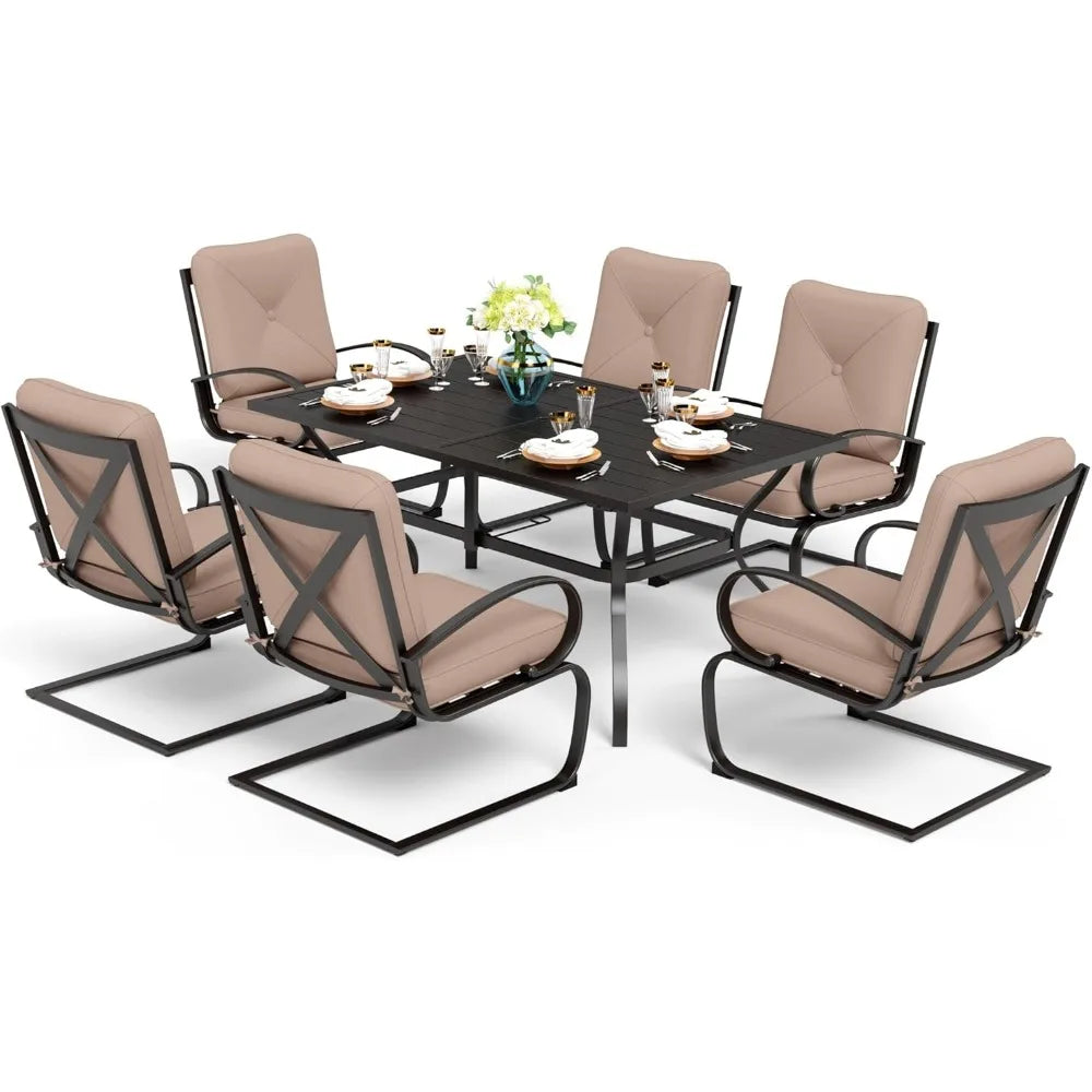 Patio Dining Set 7-Piece Metal Outdoor Table Furniture Set with 2.6 Inch Umbrella Hole and Cushioned Chairs - Happy Home Retreat