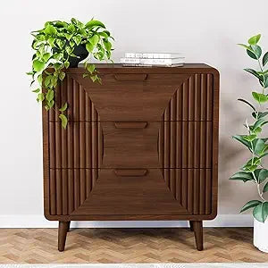 3 Drawer End Table Mid Century Chest of Drawers with Honeycomb Pattern Nightstand with Storage Drawers Wooden Dresser Nightstand - Happy Home Retreat