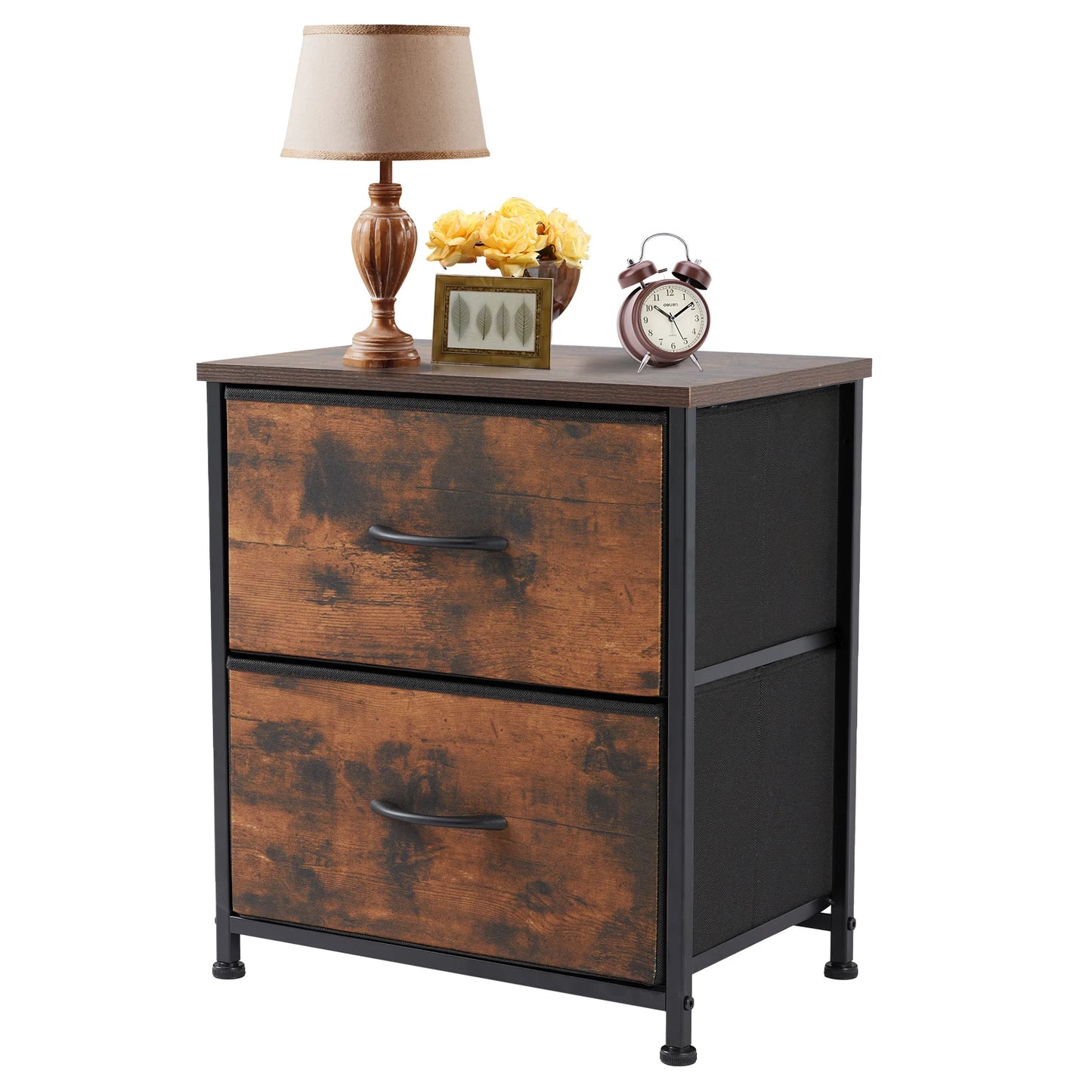 JHK Nightstand Bedside Table With Two Fabric Drawers For Bedroom Storage - Happy Home Retreat
