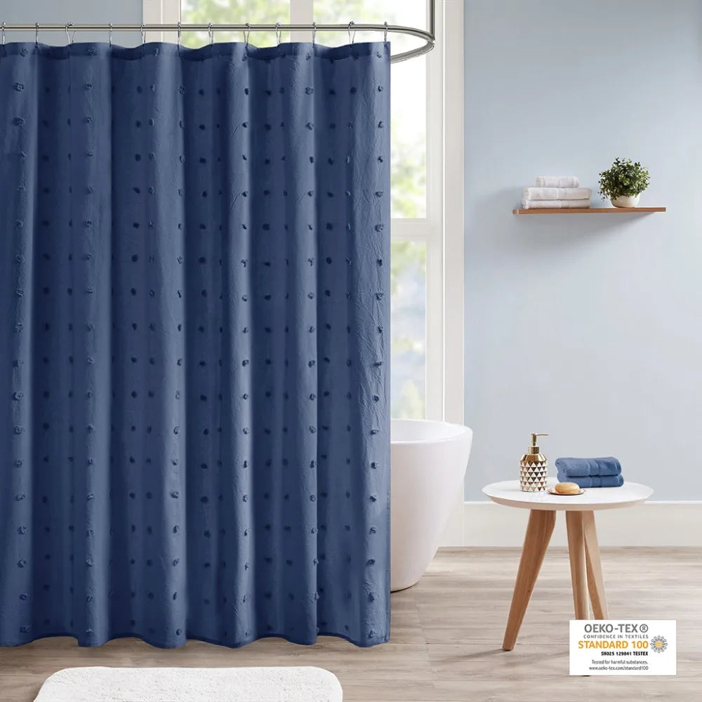 Bathroom Cotton Jacquard Pom Pom Shower Curtain 70x72 Inches - Happy Home Retreat