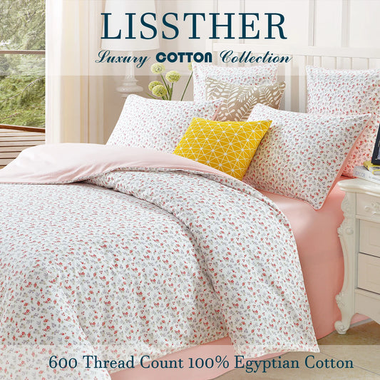 3pcs 600 TC 100% Egyptian Cotton Duvet Cover Set (Without Core), Tiny Garden Rose and Dandelion Floral, Soft And Skin-friendly - Happy Home Retreat