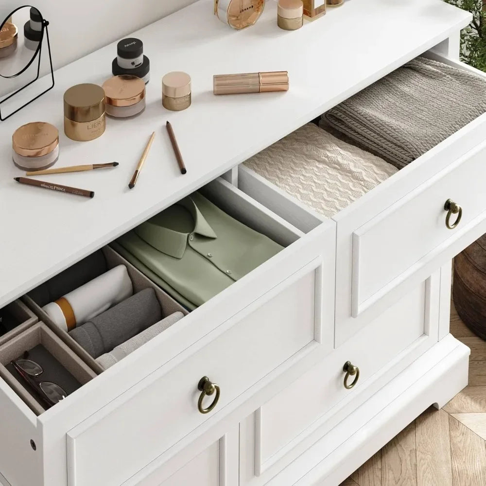 White 6 Drawer Dresser Modern Farmhouse Storage Chest Bedroom Furniture - Happy Home Retreat