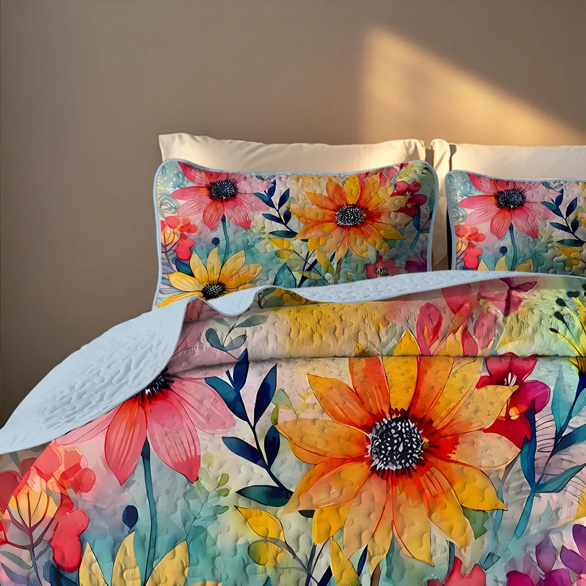 Floral Printed Quilt Set Cal King Two Or Three Piece Bedding - Happy Home Retreat