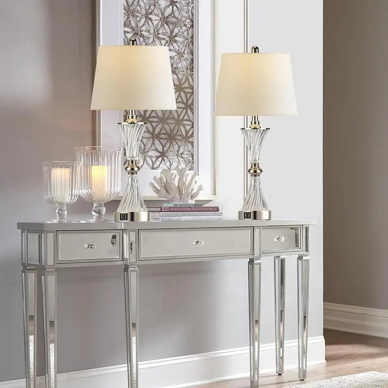Dimmable Touch Control Table Lamps Set Of 2 With USB Ports White Drum Shade - Happy Home Retreat
