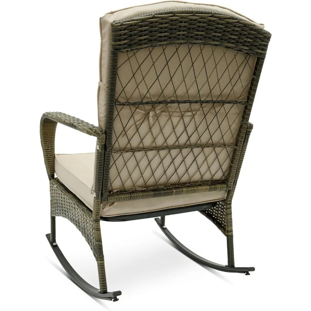 3 Piece Patio Furniture Set Outdoor Rocking Chairs Set of 2 Patio Conversation Set with Rattan Coffee Table - Happy Home Retreat