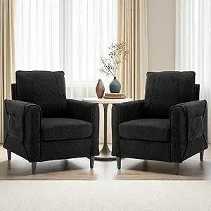 Accent Chair Arm Chair for Living Room Mid Century Modern Upholstered Reading Chair Comfy Club Chair with Side Pockets - Happy Home Retreat