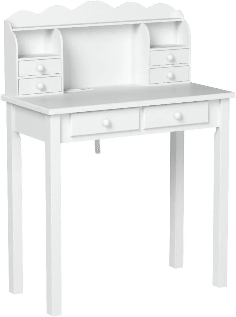 Small White Writing Desk with Hutch and USB Ports 31.5 Inch Home Office Desk with Drawers Study Table for Kids and Students - Happy Home Retreat