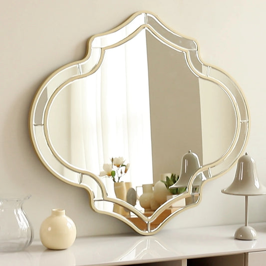 Large Gold Wall Mirror with Glass Frame Golden Rim Modern Art Accent for Living Room and Hallway Home Decor - Happy Home Retreat