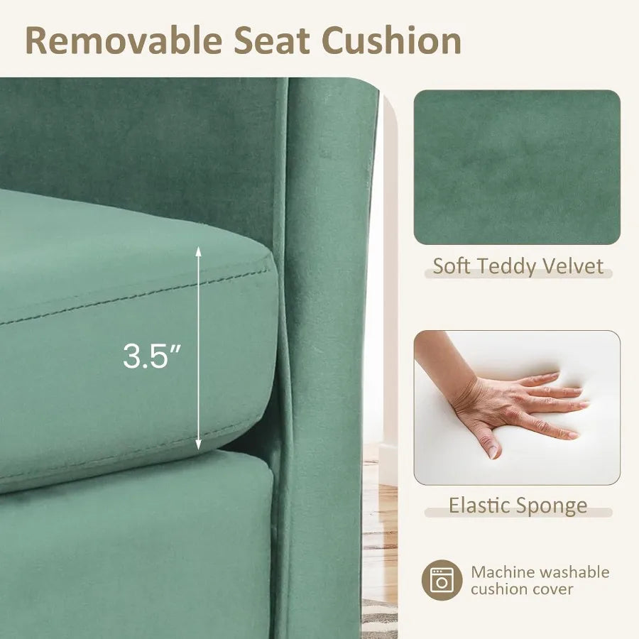 Modern Accent Chair With Ottoman In Teddy Velvet Barrel Design And Curved Back