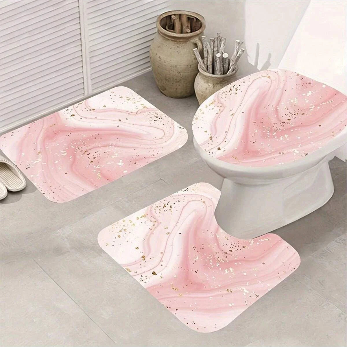 Pink Marble Gilding Shower Curtain Water Resistant Polyester With Plastic Hooks - Happy Home Retreat