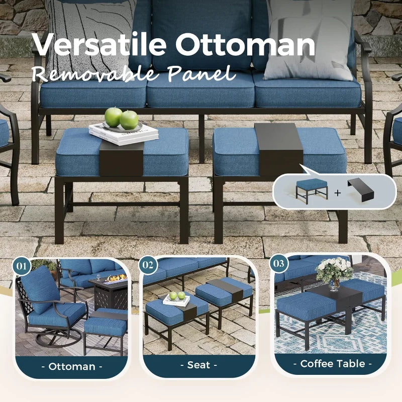 Patio Furniture Set 5 Pieces Outdoor 3 Seat Sofa 2 Swivel Chairs 2 Ottomans with Extra Thick Cushions - Happy Home Retreat