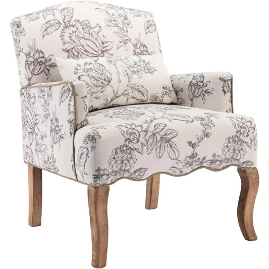 Mid Century Floral Accent Chair Upholstered Reading Chair - Happy Home Retreat