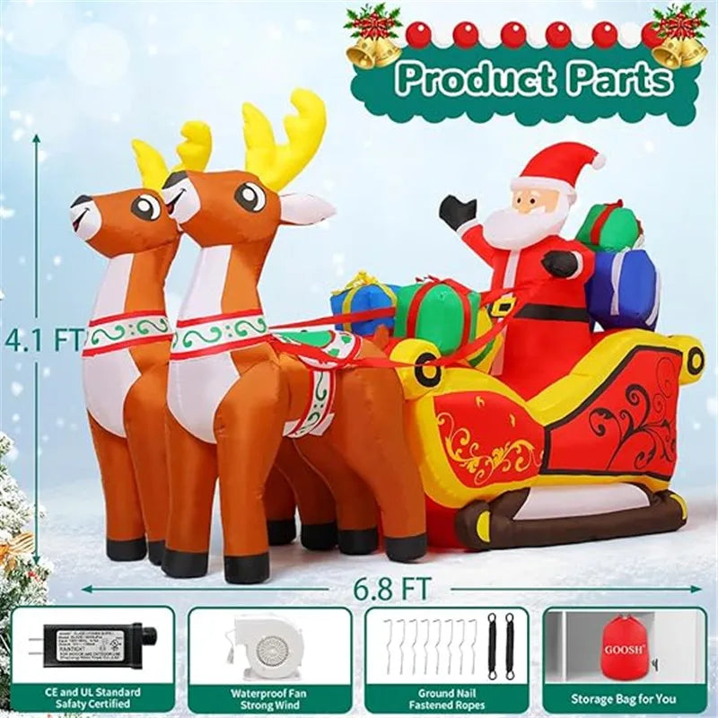 2.1m Long Christmas Inflatable Santa Reindeer Sled With Built In LED Lights - Happy Home Retreat