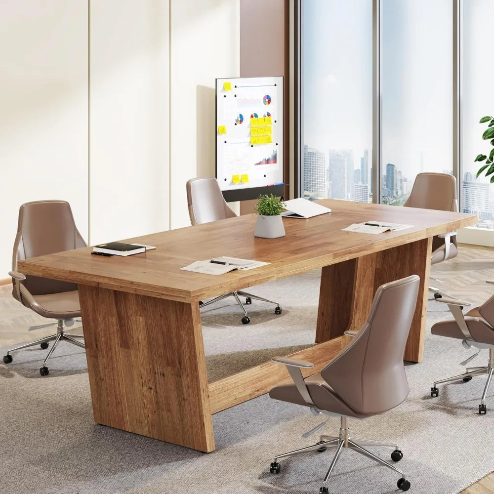 Walnut Wood Engineered Desk Executive Home Office With Industrial Style Pedestal - Happy Home Retreat