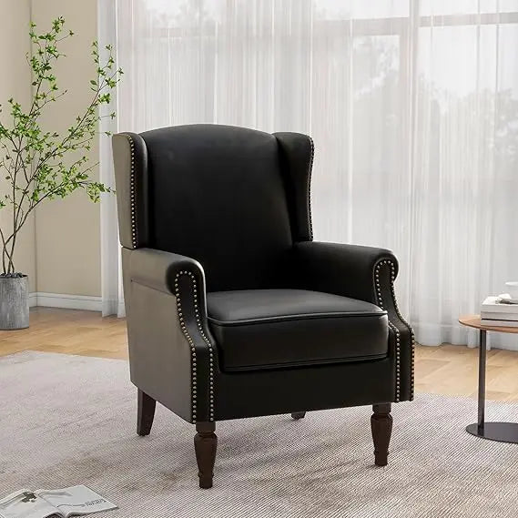 Floral Boho Wingback Blue Accent Chair With Nailhead Trim - Happy Home Retreat