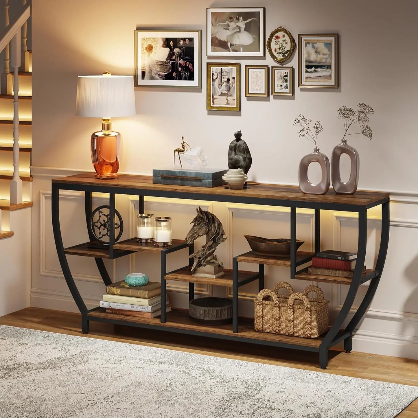Sofa Table With Shelves And Storage Console Entryway TV Stand For Living Room