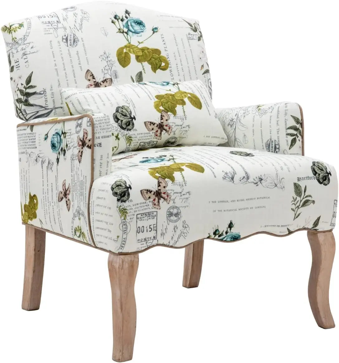 Mid Century Floral Accent Chair Upholstered Reading Chair - Happy Home Retreat