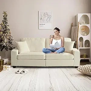 83 Inch Modern Loveseat Sofa Couch for Living Room Dark Gray Cloud Feel Comfy Deep Seat Corduroy Sofa with Wide Arms - Happy Home Retreat